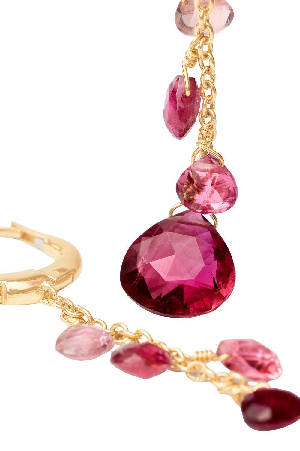 Pink Tourmaline Diamond Paradise Drop Earrings-YELLOW GOLD-JEWELRYFINE JEWELEARRING-MARCO BICEGO