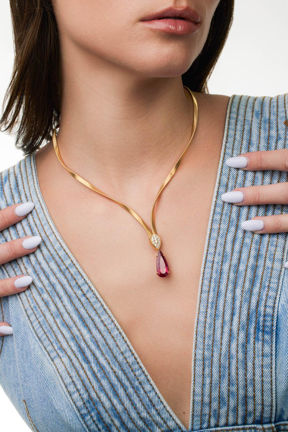 Diamond Tourmaline Unico Necklace-YELLOW GOLD-16.5-JEWELRYFINE JEWELNECKLACE O-MARCO BICEGO