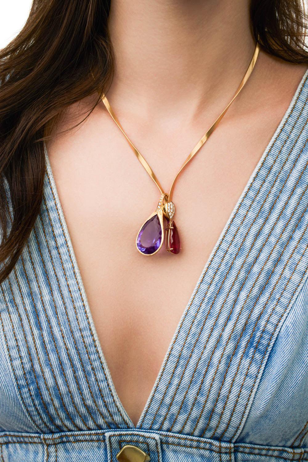 Diamond Tourmaline Unico Necklace-YELLOW GOLD-16.5-JEWELRYFINE JEWELNECKLACE O-MARCO BICEGO