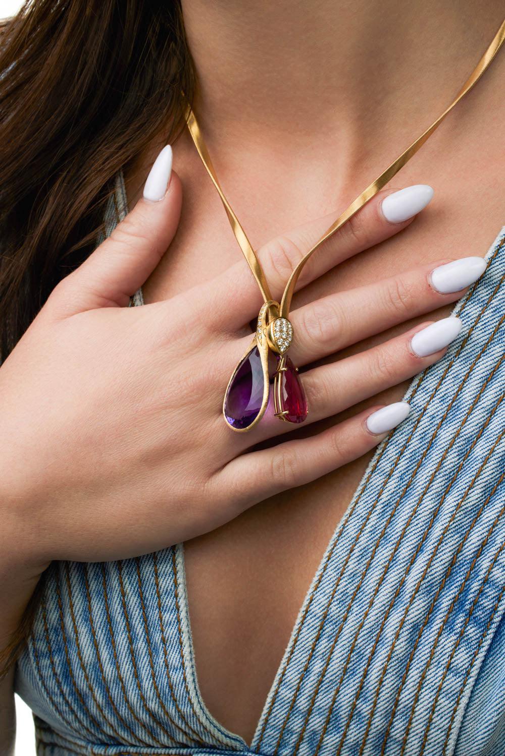 Diamond Tourmaline Unico Necklace-YELLOW GOLD-16.5-JEWELRYFINE JEWELNECKLACE O-MARCO BICEGO