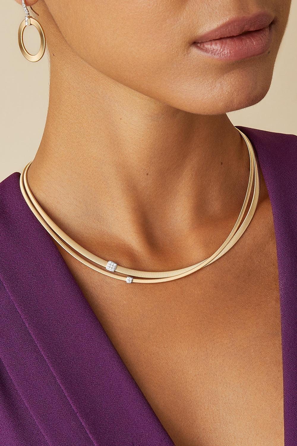 Two Strand Diamond Masai Necklace-YELLOW GOLD-16.5-JEWELRYFINE JEWELNECKLACE O-MARCO BICEGO