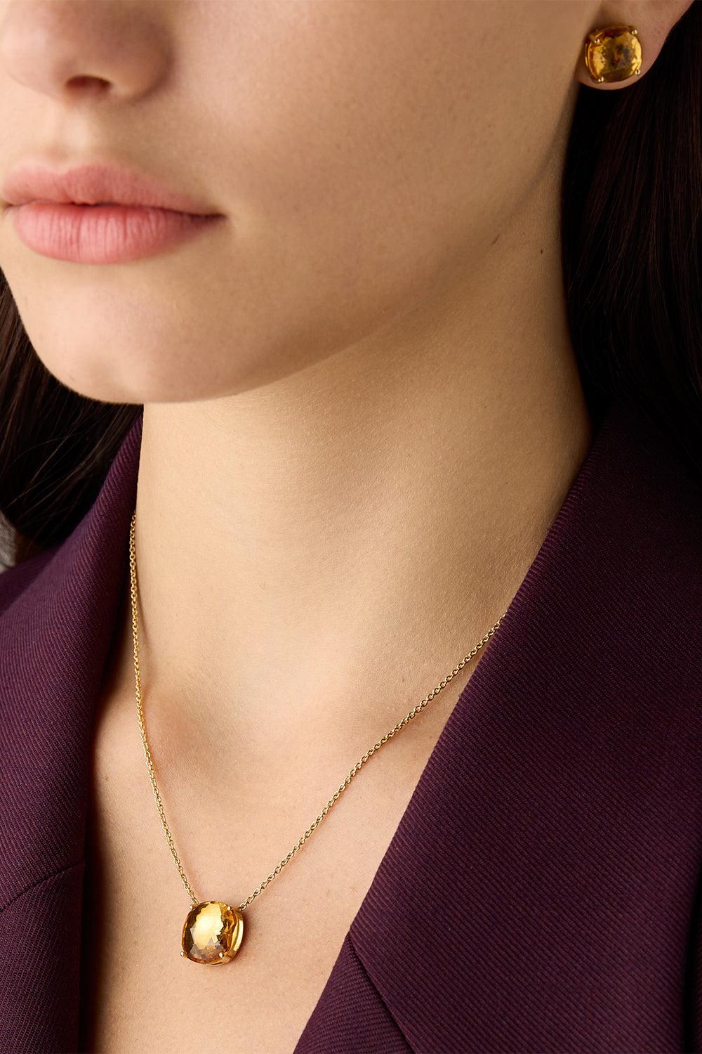 Yellow Quartz Jaipur Cushion Pendant Necklace-YELLOW GOLD-16.5-JEWELRYFINE JEWELNECKLACE O-MARCO BICEGO