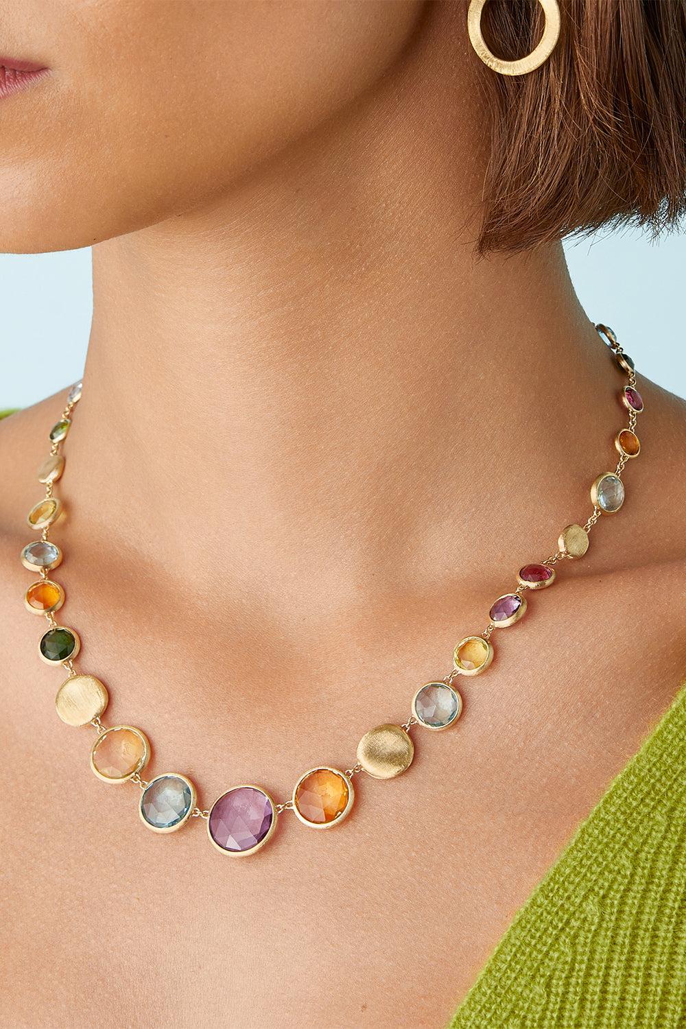 Jaipur Mixed Gemstone Graduated Necklace-YELLOW GOLD-17-JEWELRYFINE JEWELNECKLACE O-MARCO BICEGO