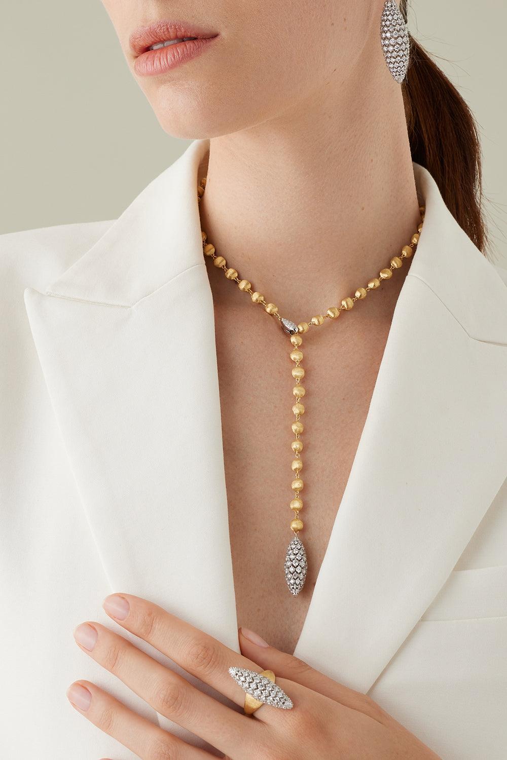 Africa Diamond Beaded Lariat Necklace-YELLOW GOLD-17.25-JEWELRYFINE JEWELNECKLACE O-MARCO BICEGO