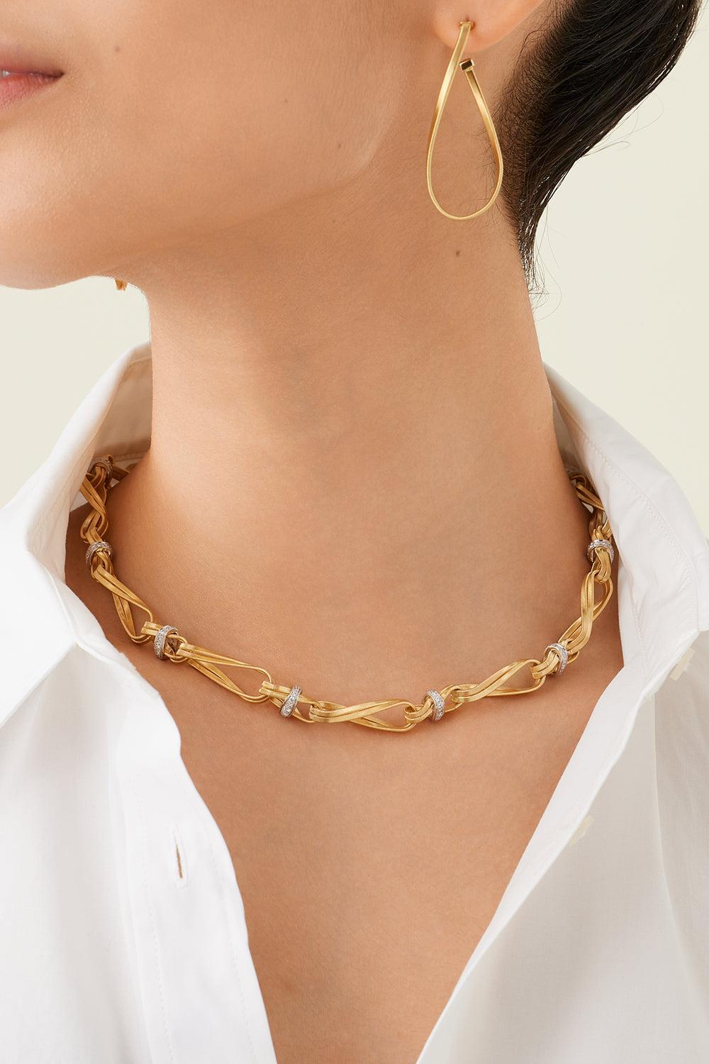 Marrakech Onde Twisted Double Coil Link Diamond Necklace-YELLOW GOLD-17.75-JEWELRYFINE JEWELNECKLACE O-MARCO BICEGO
