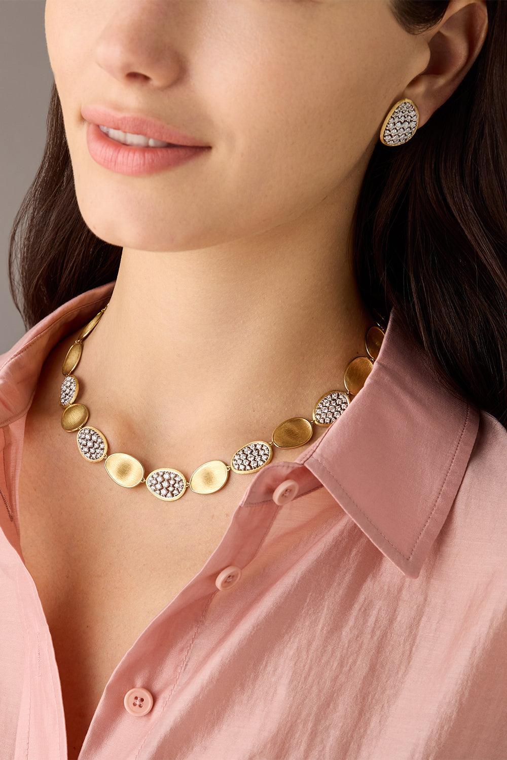 Diamond Lunaria Alternating Petal Necklace-YELLOW GOLD-JEWELRYFINE JEWELNECKLACE O-MARCO BICEGO