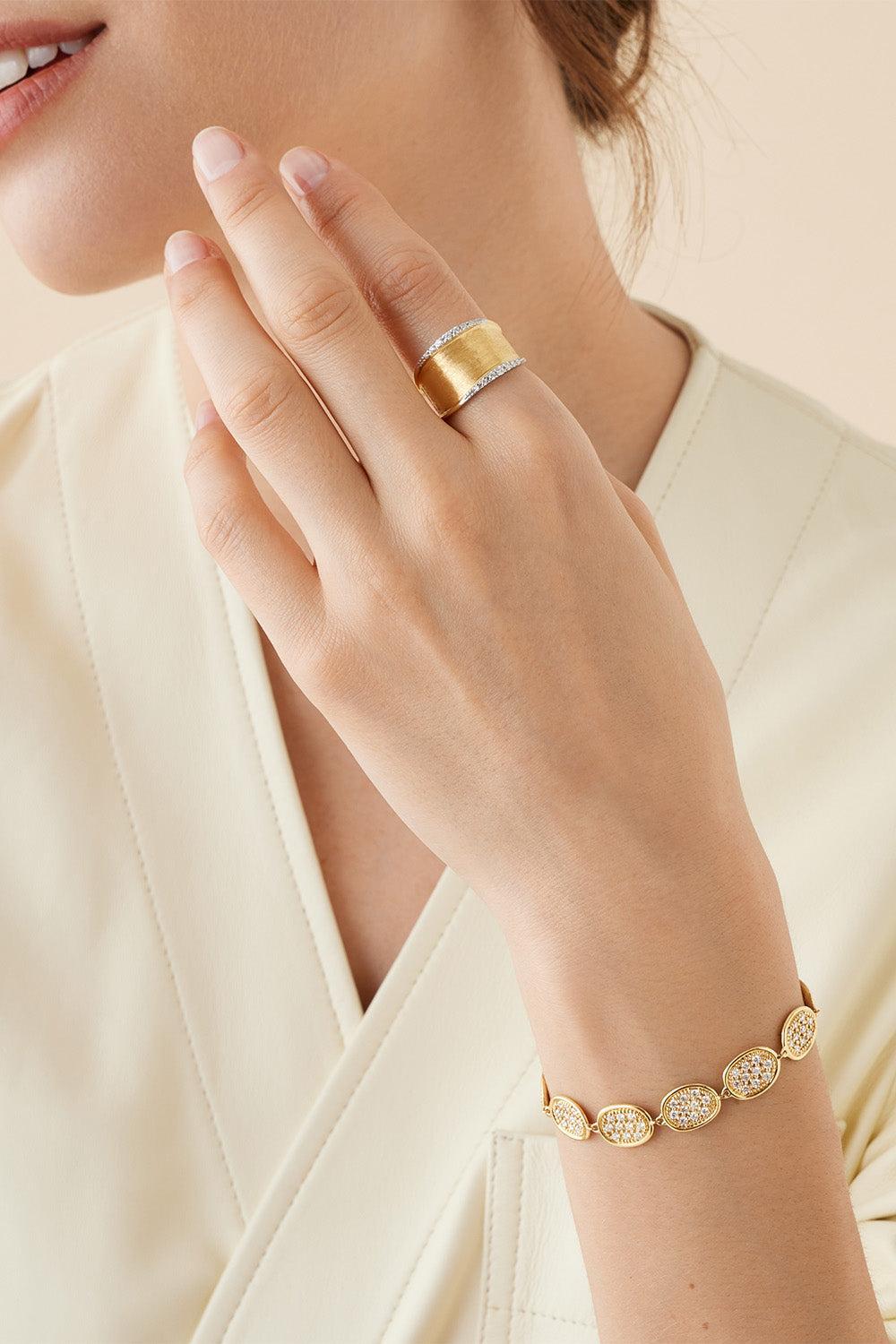 Diamond Lunaria Border Band Ring-YELLOW GOLD-7-JEWELRYFINE JEWELRING-MARCO BICEGO