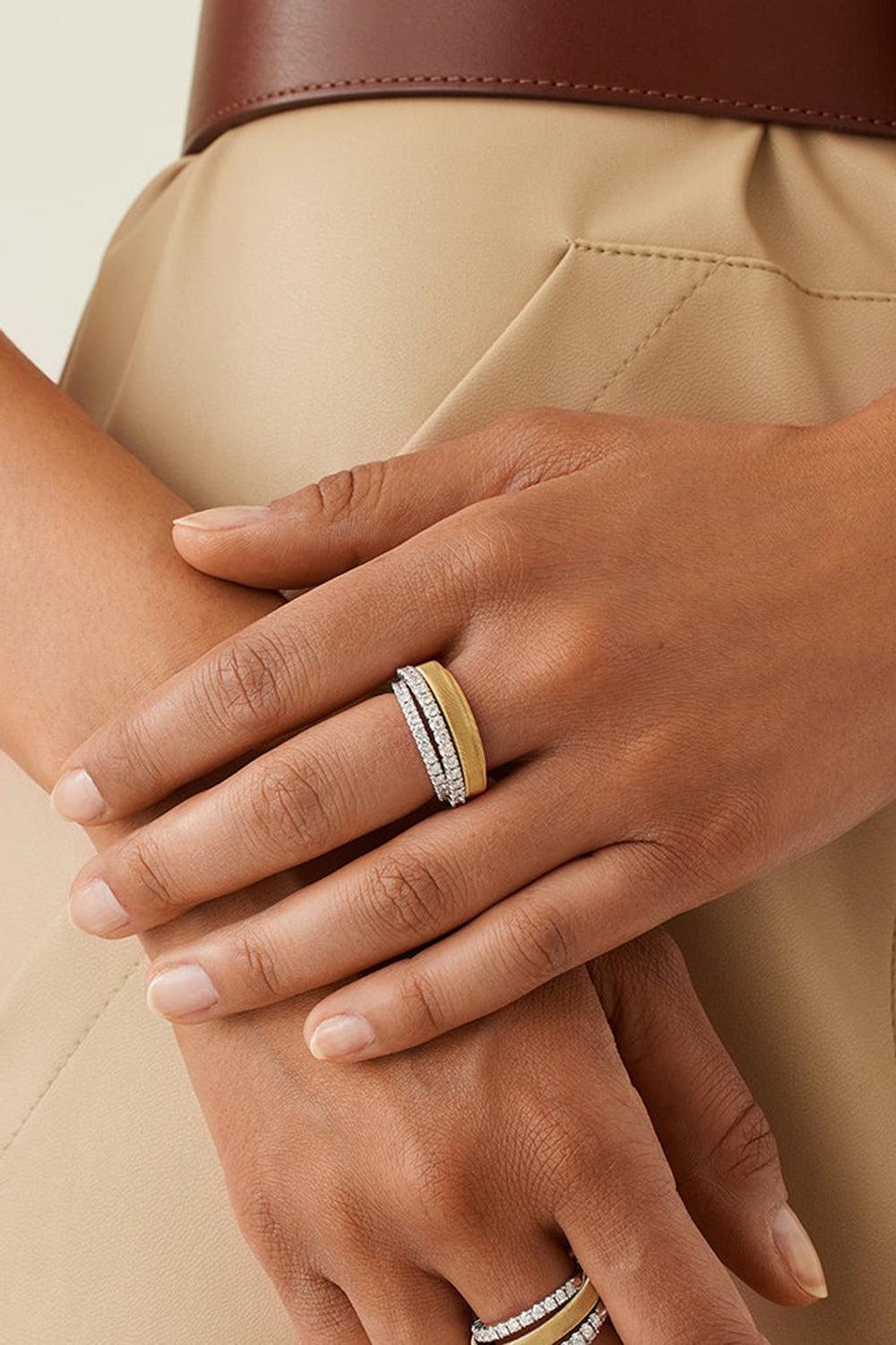 Four Strand Two Row Diamond Coil Masai Ring-YELLOW GOLD-7-JEWELRYFINE JEWELRING-MARCO BICEGO