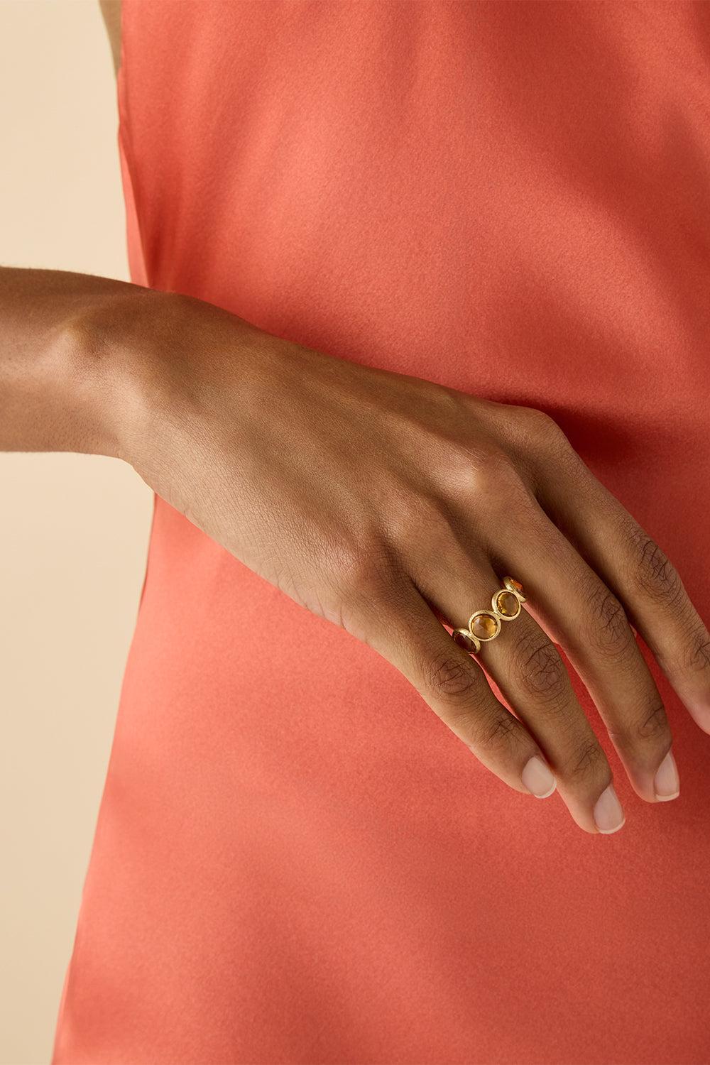 Yellow Quartz Jaipur Band Ring-YELLOW GOLD-7-JEWELRYFINE JEWELRING-MARCO BICEGO