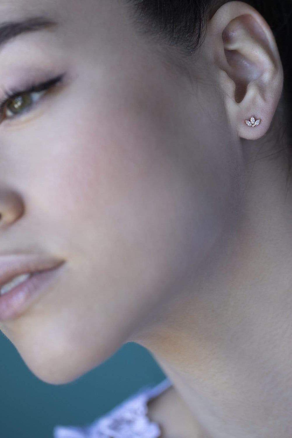 MARIA TASH-3mm Diamond Lotus Earring Stud - Rose Gold-ROSE GOLD