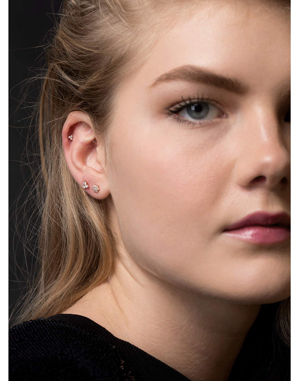 MARIA TASH-Single 18K Rose Gold Large Diamond Trinity Earstud-ROSE GOLD