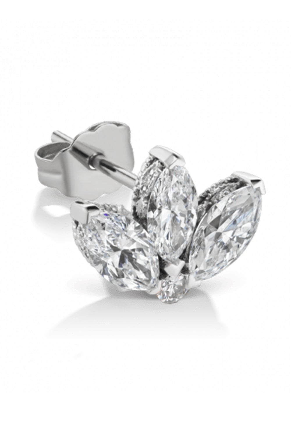 MARIA TASH-3mm Diamond Lotus Earring Stud - White Gold-WHITE GOLD