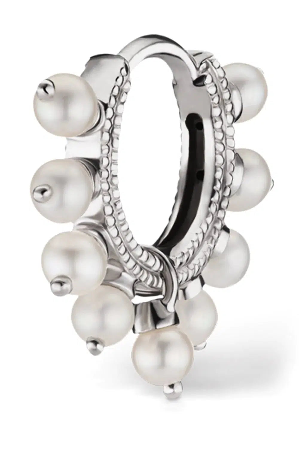 MARIA TASH-6.5mm Pearl Coronet Earring - White Gold-WHITE GOLD
