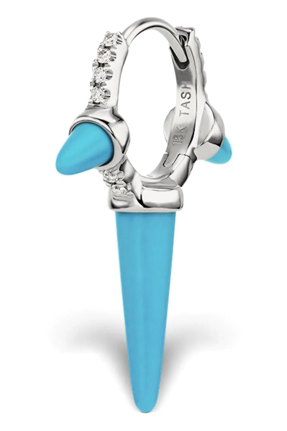 MARIA TASH-8mm Triple Turquoise and Diamond Spike Earring - White Gold-WHITE GOLD