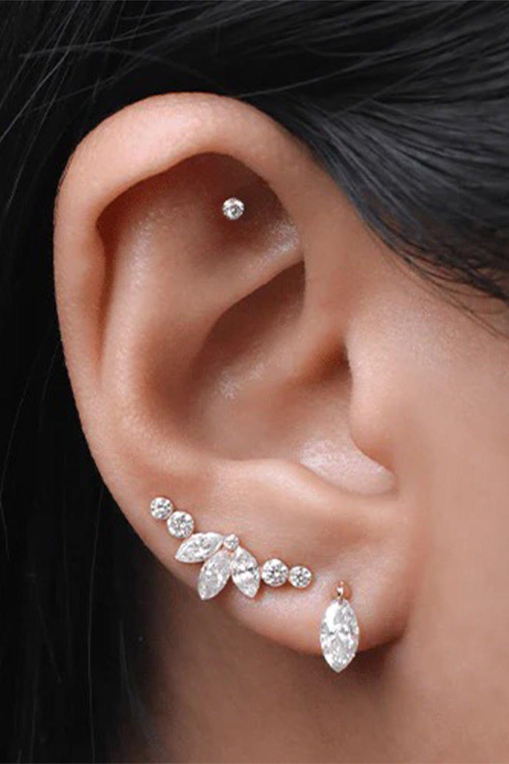 MARIA TASH-White Gold Invisible Diamond Lotus Open Garland Ear Climber-WHITE GOLD