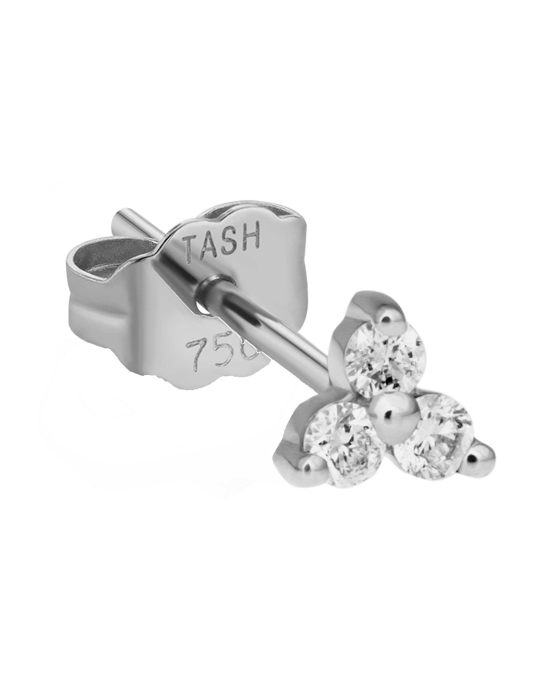 MARIA TASH-Single 18K White Gold Diamond Trinity Earstud-WHITE GOLD