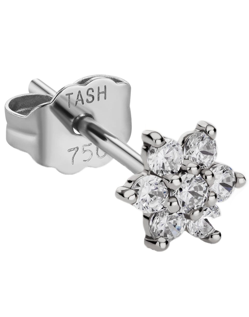 MARIA TASH-Single 4.5MM White Gold Diamond Flower Stud-WHITE GOLD