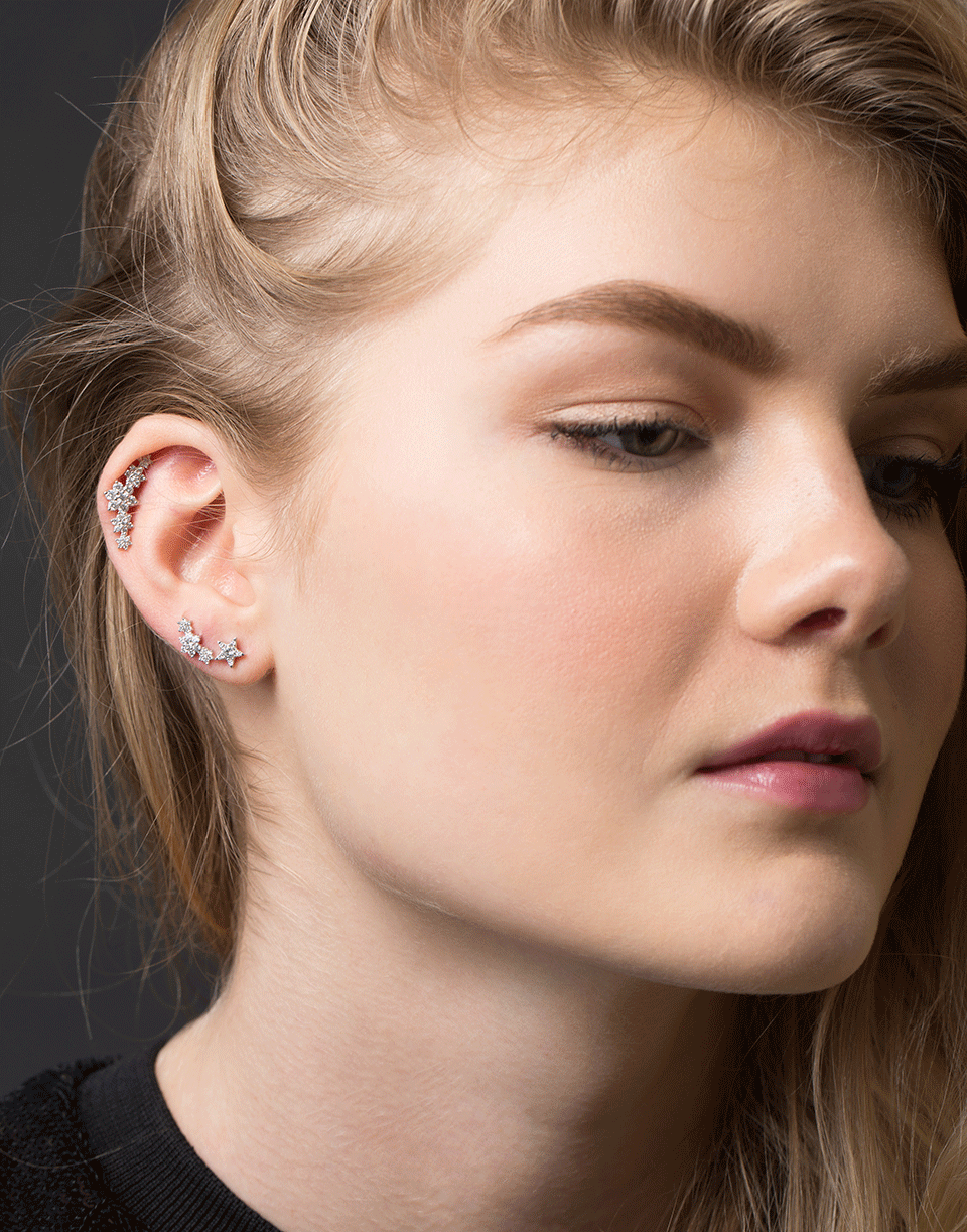 MARIA TASH-Single 5.5MM White Gold Diamond Flower Stud-WHITE GOLD