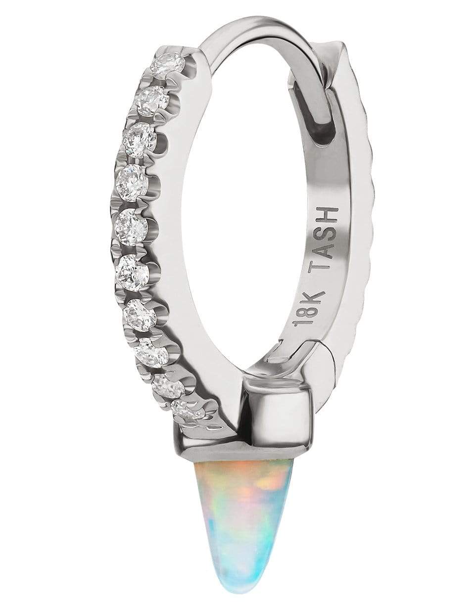 MARIA TASH-Single 8MM White Gold Short Opal Spike Diamond Eternity Clicker Earring-WHITE GOLD
