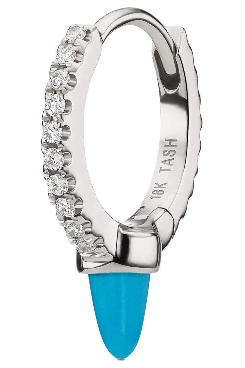 MARIA TASH-Single Turquoise Spike Diamond Eternity Clicker Earring - 8mm-WHITE GOLD