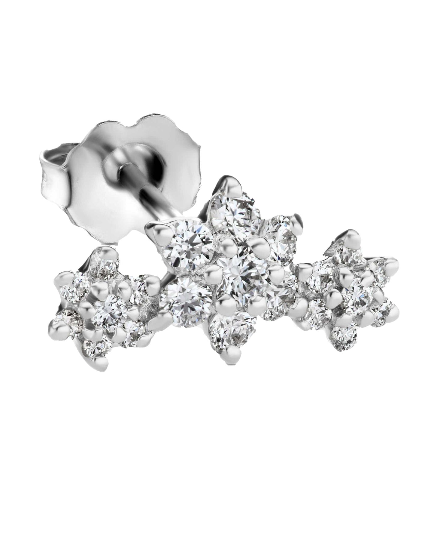MARIA TASH-Three Diamond Flower Garland White Gold Stud-WHITE GOLD