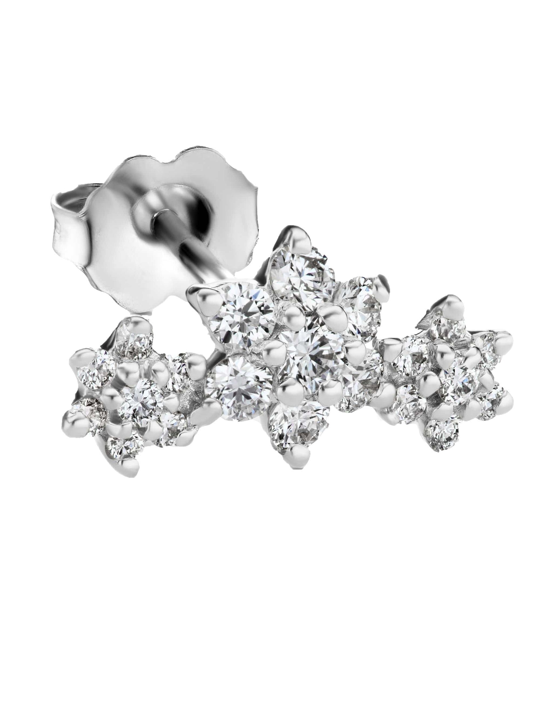 MARIA TASH-Three Diamond Flower Garland White Gold Stud-WHITE GOLD