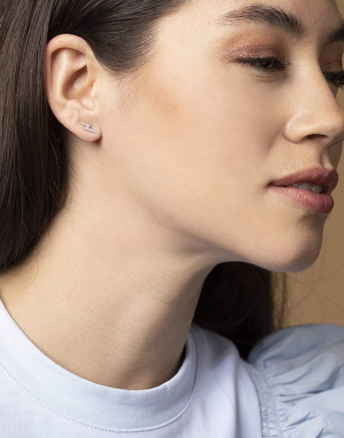 MARIA TASH-White Gold Diamond Lightening Bolt Stud-WHITE GOLD