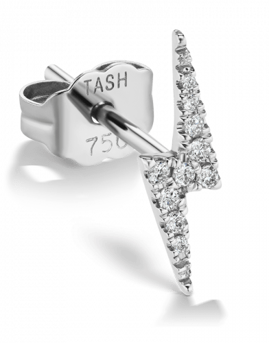 MARIA TASH-White Gold Diamond Lightening Bolt Stud-WHITE GOLD