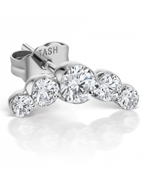 MARIA TASH-White Gold Invisible Set Five Diamond Curve Earstud-WHITE GOLD