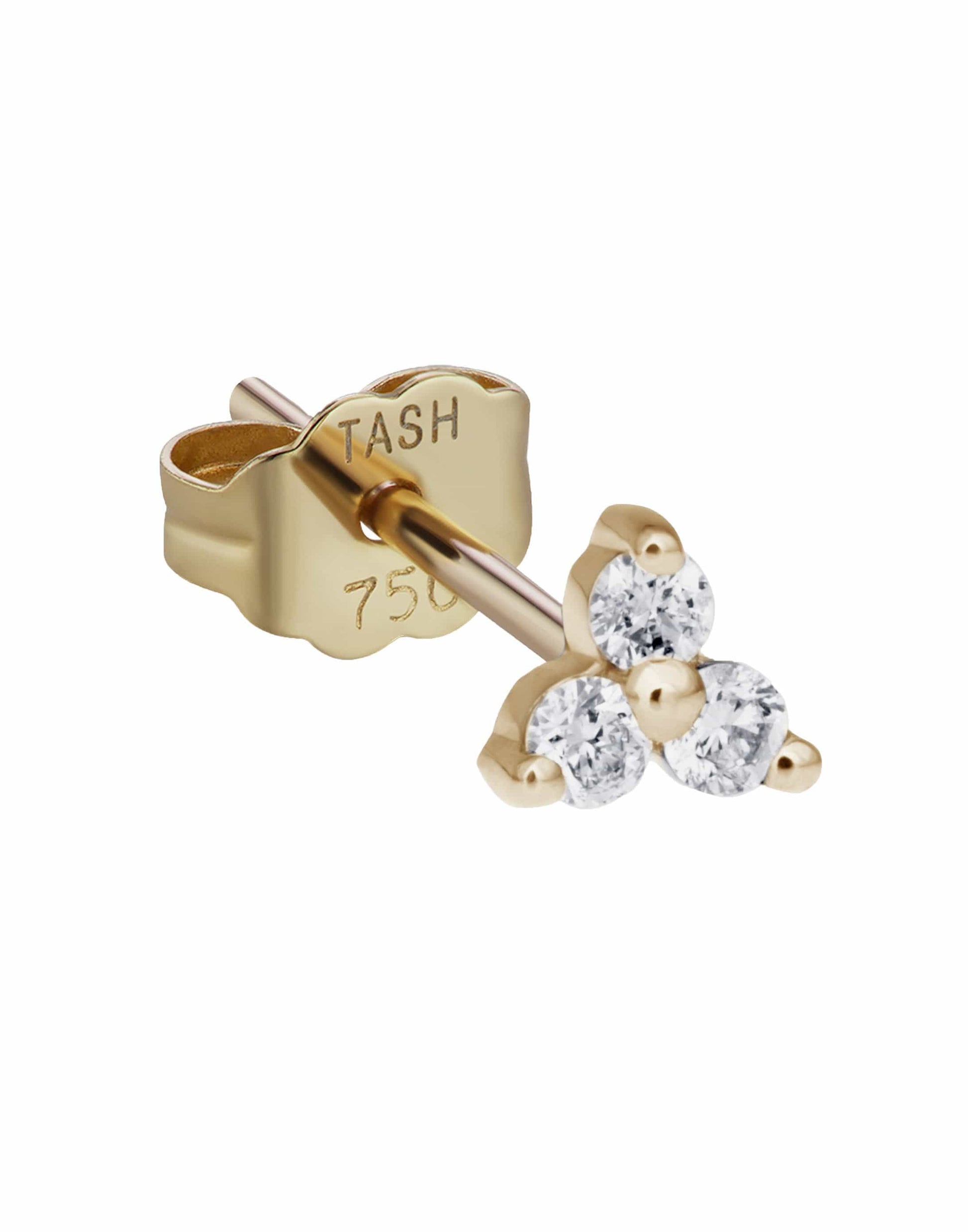MARIA TASH-Single 18K Yellow Gold Diamond Trinity Earstud-YELLOW GOLD