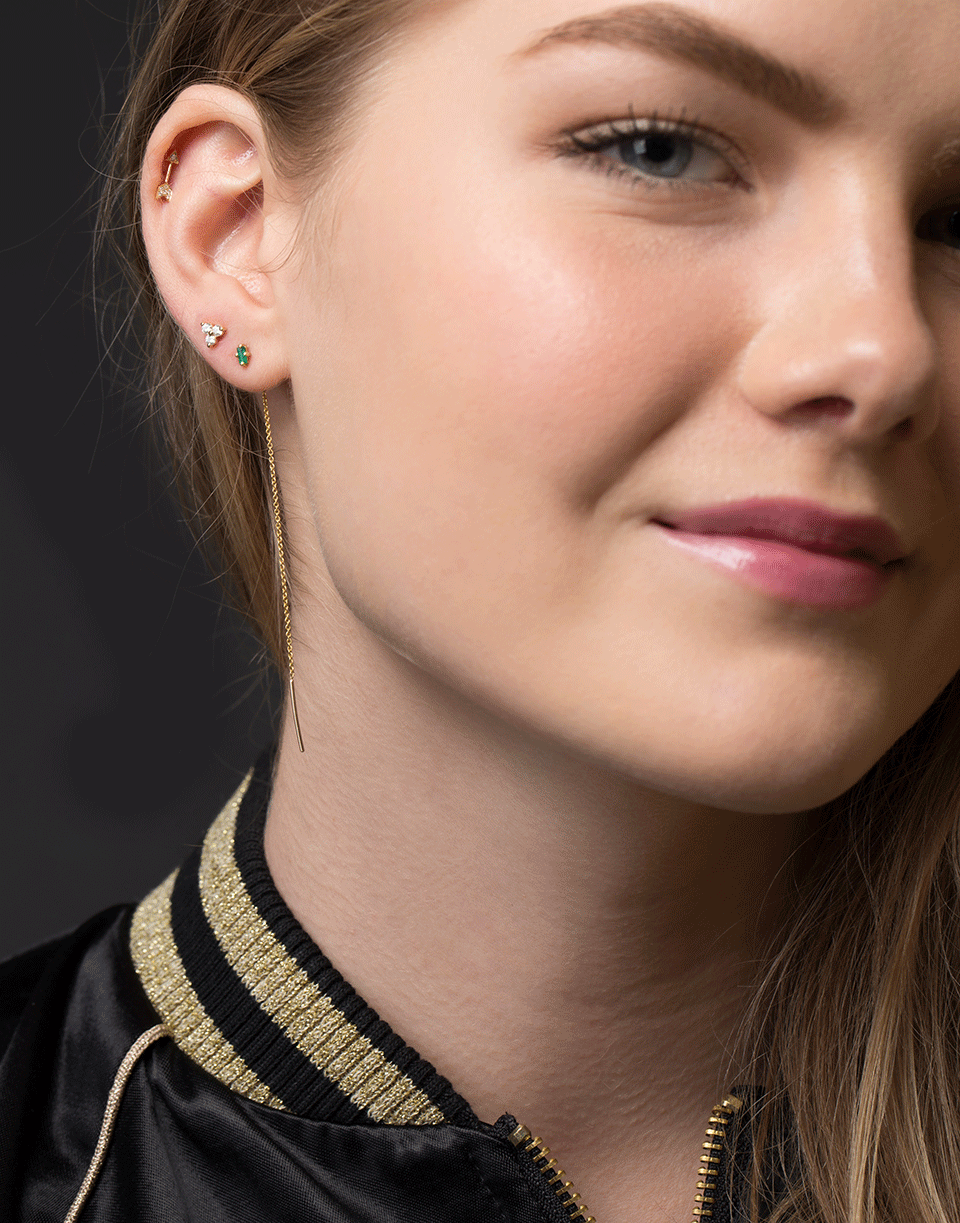 MARIA TASH-Single 18K Yellow Gold Large Diamond Trinity Earstud-YELLOW GOLD