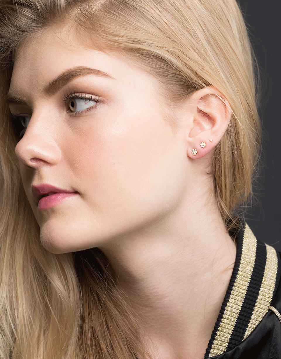 MARIA TASH-Single 5.5MM Yellow Gold Diamond Flower Stud-YELLOW GOLD