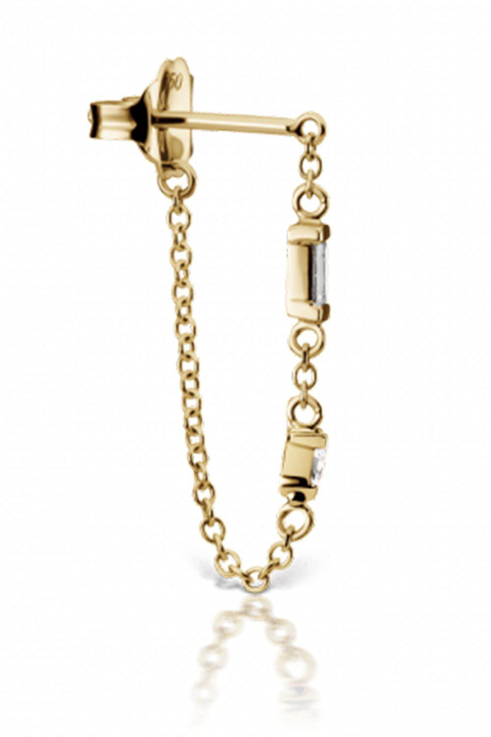 MARIA TASH-Yellow Gold Baguette and Triangle Diamond Chain Wrap Stud Earring-YELLOW GOLD