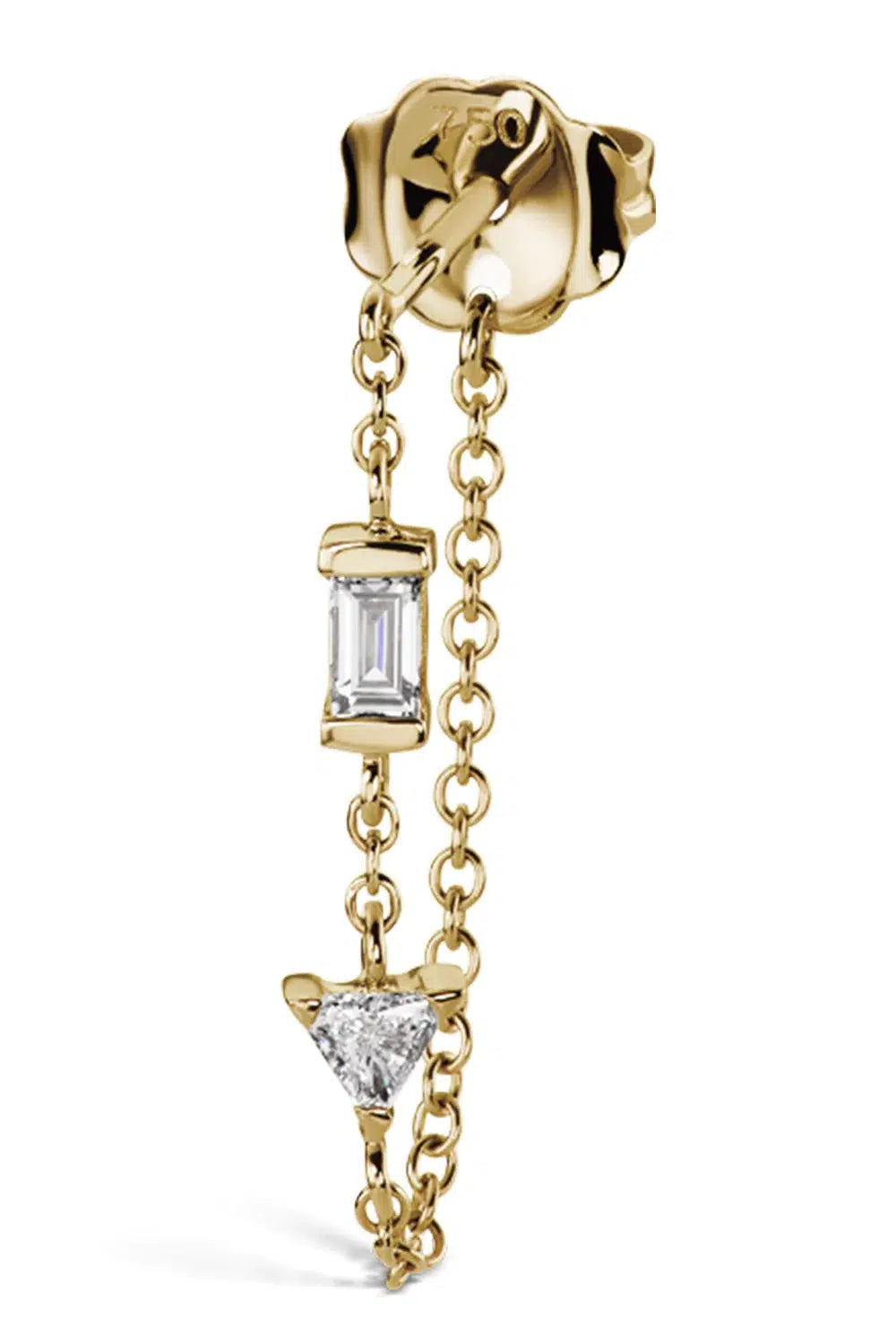 MARIA TASH-Yellow Gold Baguette and Triangle Diamond Chain Wrap Stud Earring-YELLOW GOLD