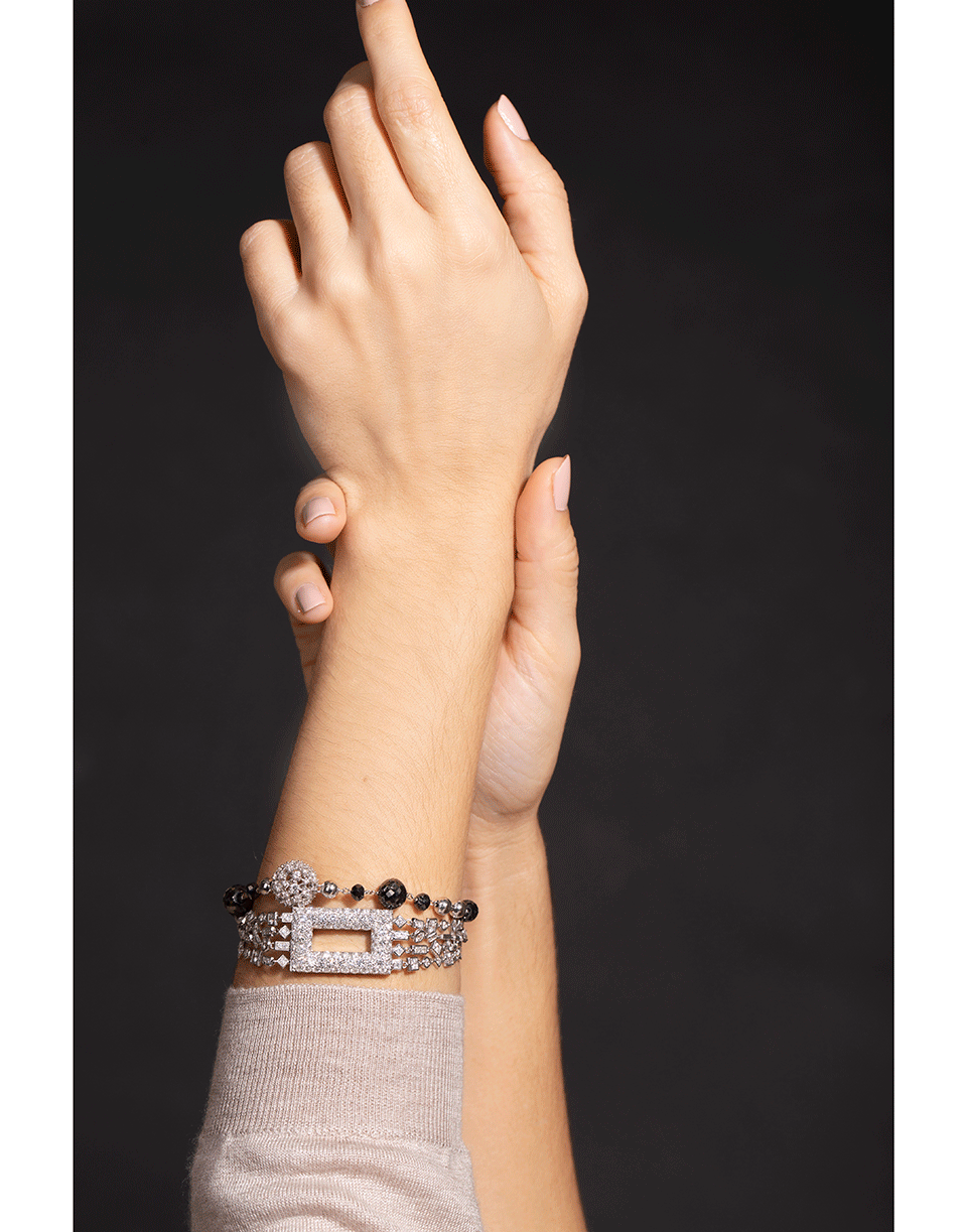 MARIANI-Black and White Diamond Ball Chain Bracelet-WHITE GOLD