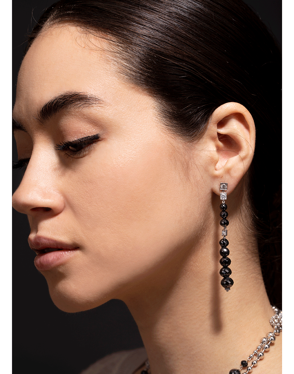 MARIANI-Black Diamond Drop Earrings-WHITE GOLD