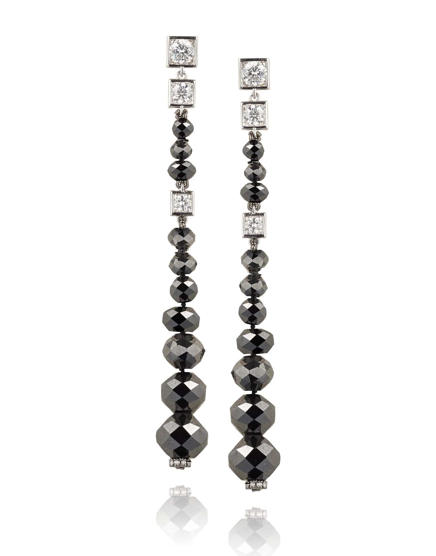 MARIANI-Black Diamond Drop Earrings-WHITE GOLD
