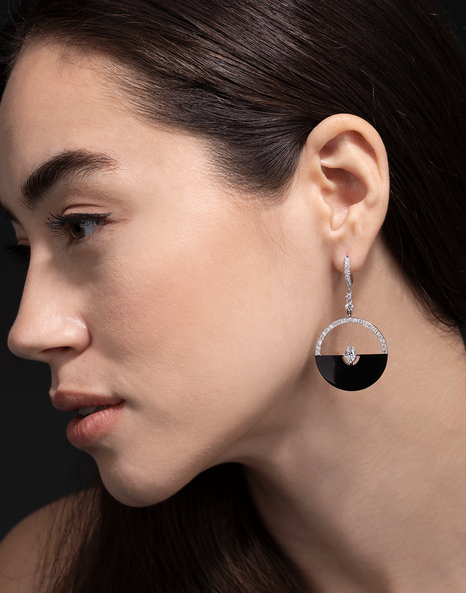 MARIANI-Black Half Moon and Diamond Earrings-WHITE GOLD