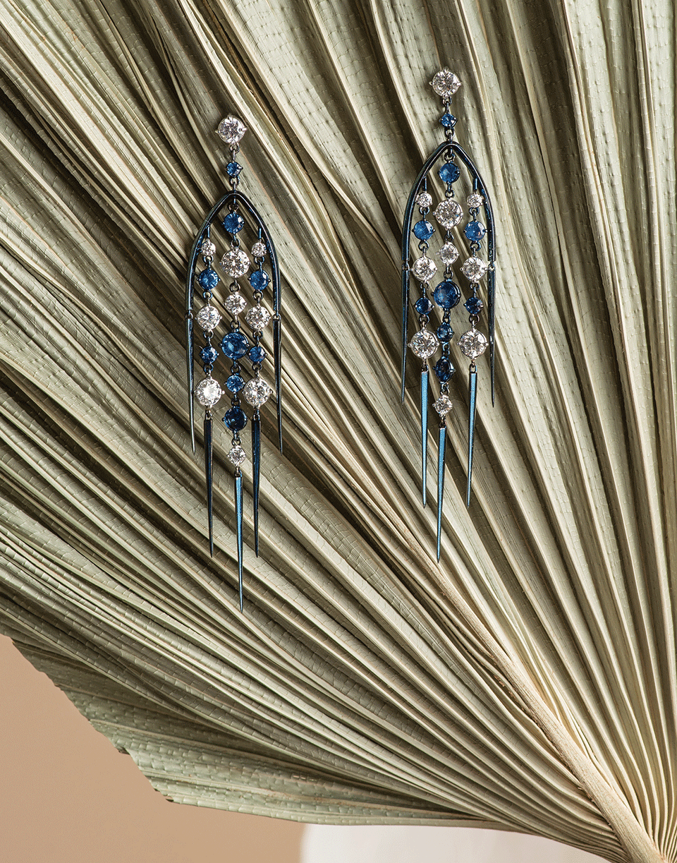MARIANI-Blue Sapphire and Diamond Earrings-WHITE GOLD