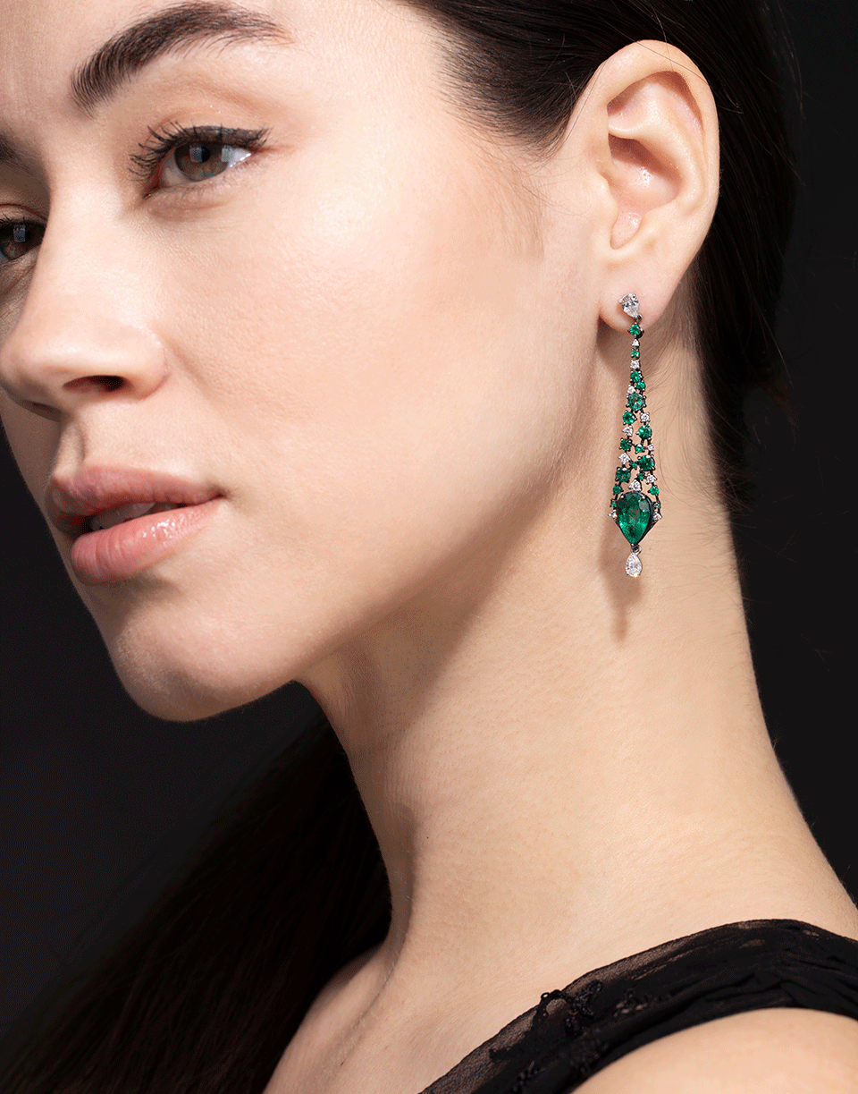 MARIANI-Emerald and Diamond Drop Earrings-WHITE GOLD