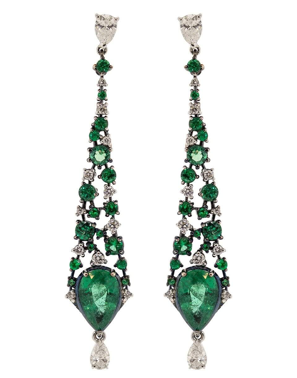 MARIANI-Emerald and Diamond Drop Earrings-WHITE GOLD