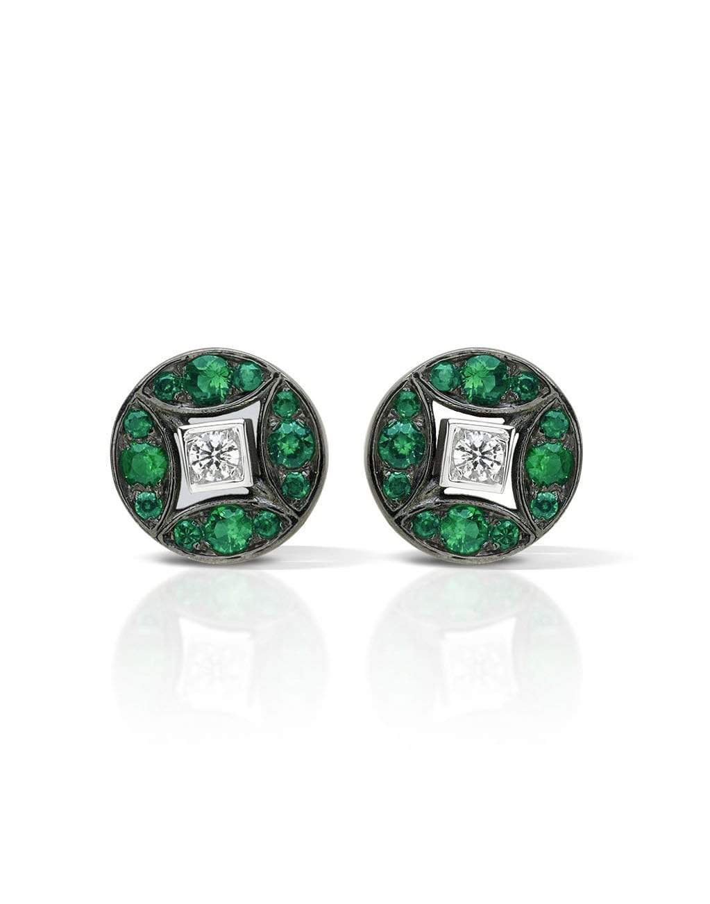MARIANI-Emerald and Diamond Lucilla Studs-WHITE GOLD