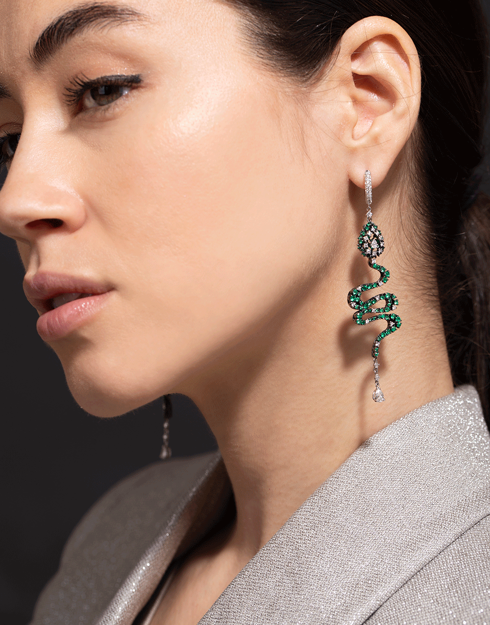 MARIANI-Emerald and Diamond Snake Earrings-WHITE GOLD