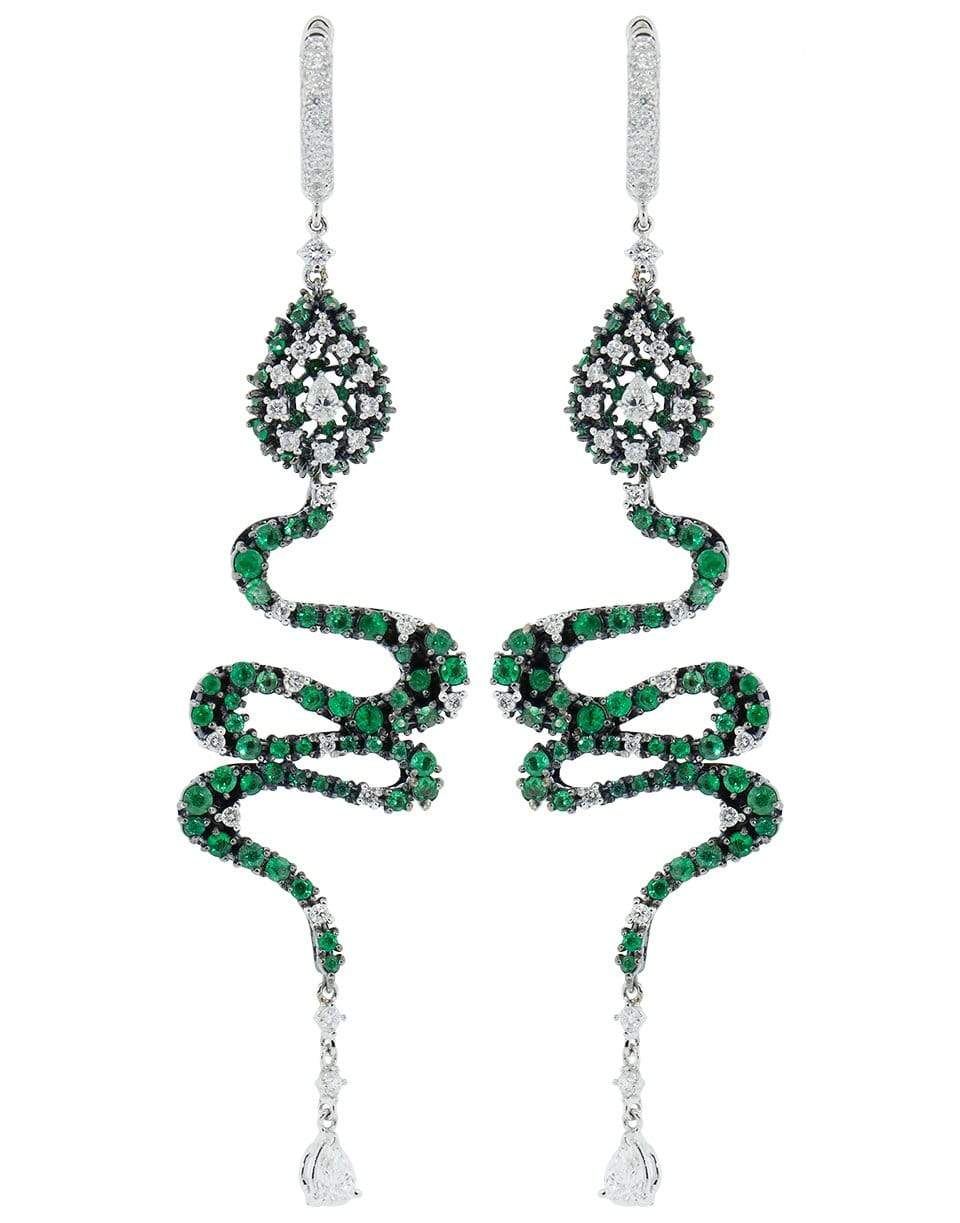MARIANI-Emerald and Diamond Snake Earrings-WHITE GOLD