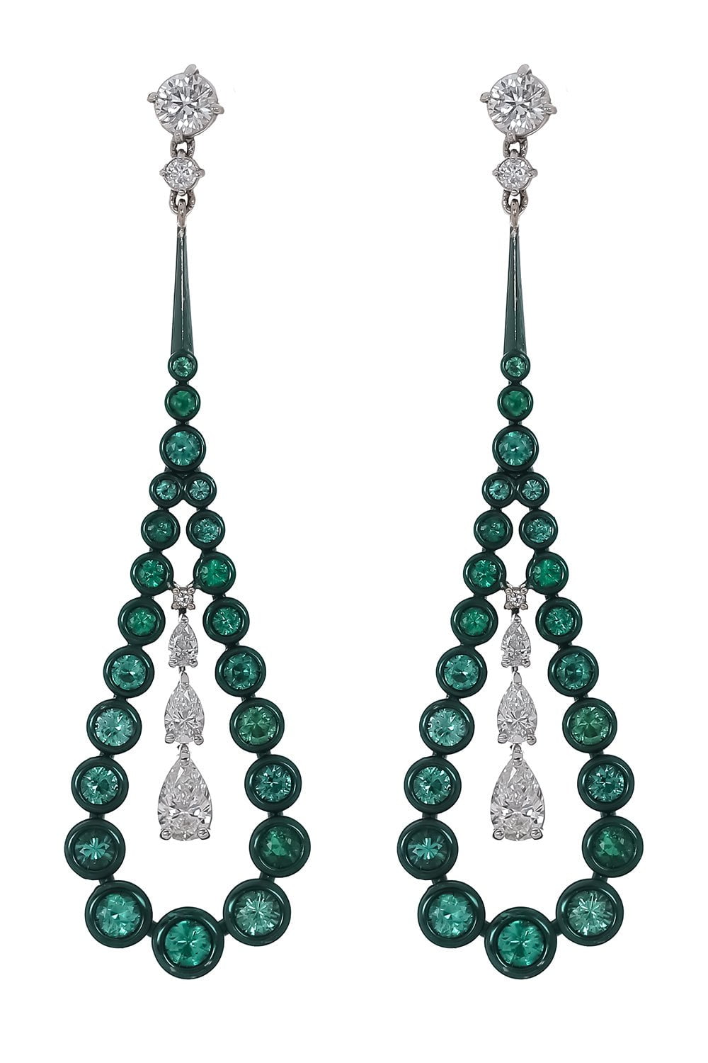 MARIANI-Emerald Drop Earrings-WHITE GOLD