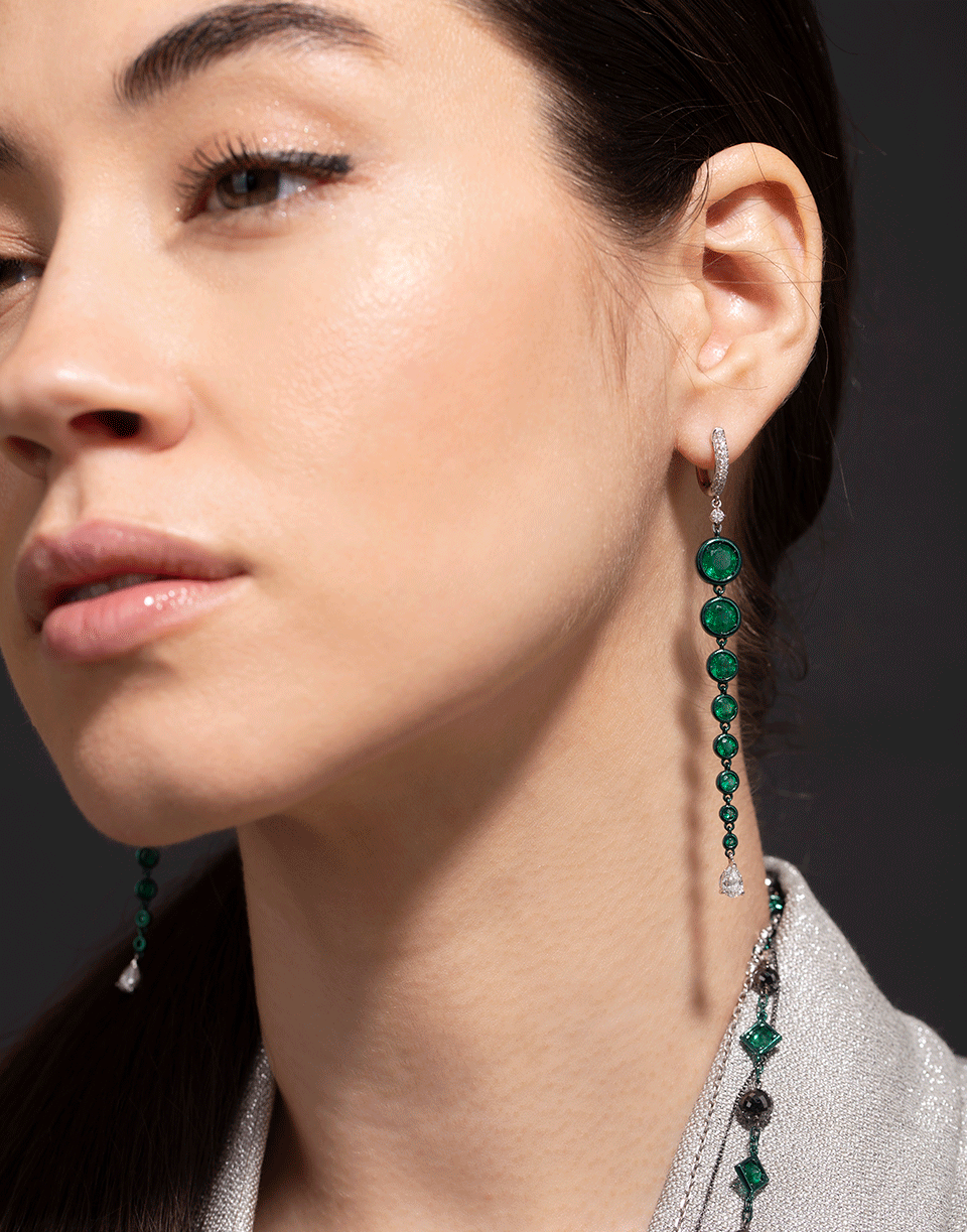 MARIANI-Emerald Long Drop Earrings-WHITE GOLD