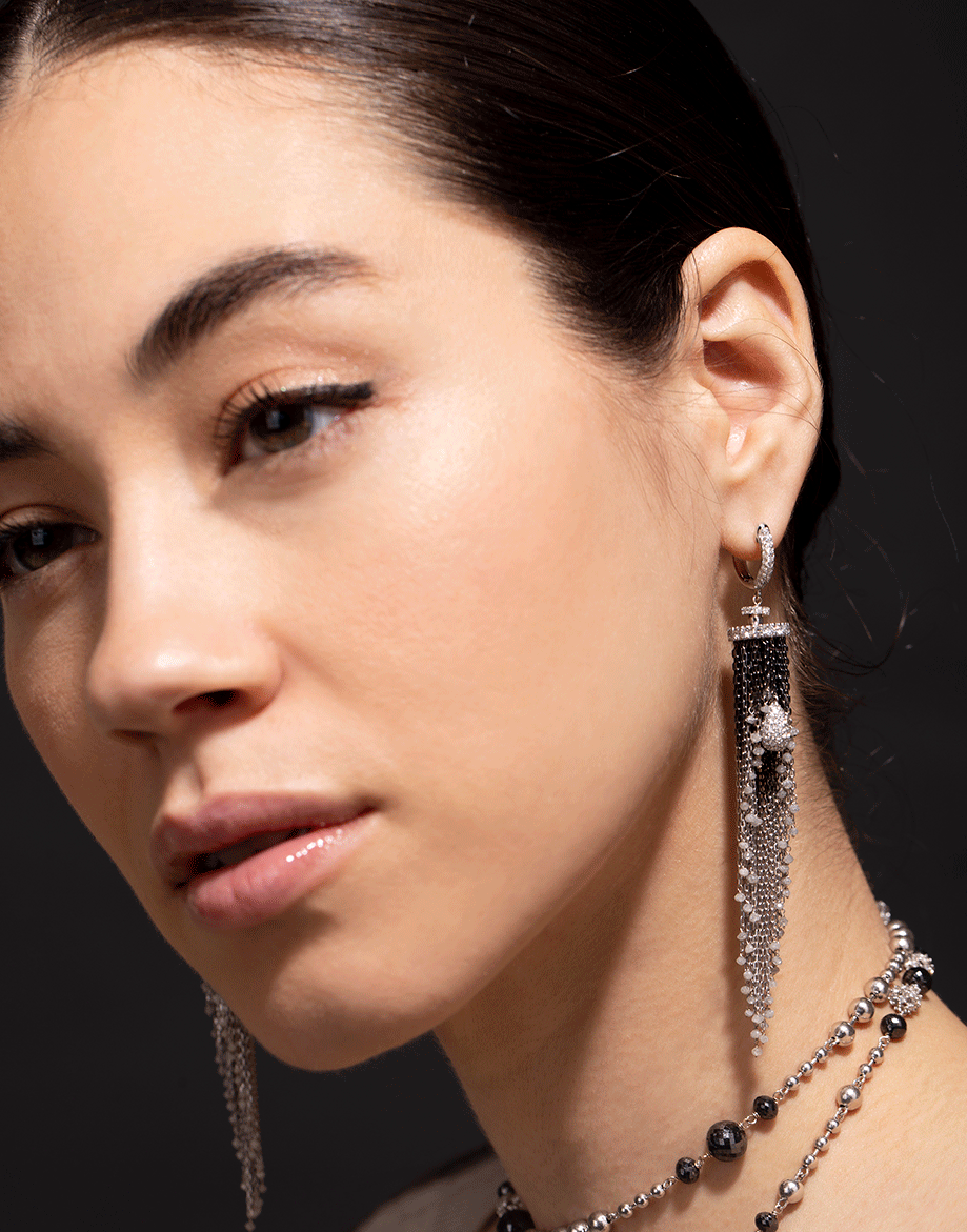 MARIANI-Ombre Diamond Tassel Earrings-WHITE GOLD