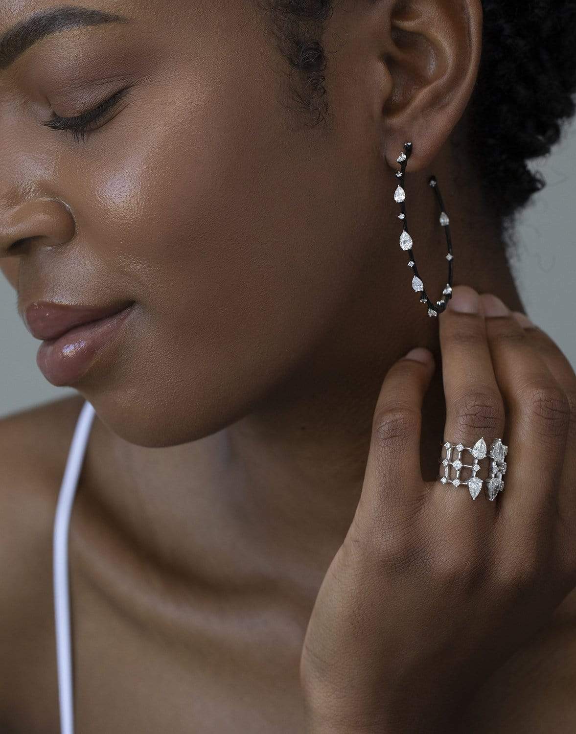 MARIANI-Phantom Black Enamel and Diamond Hoops-WHITE GOLD