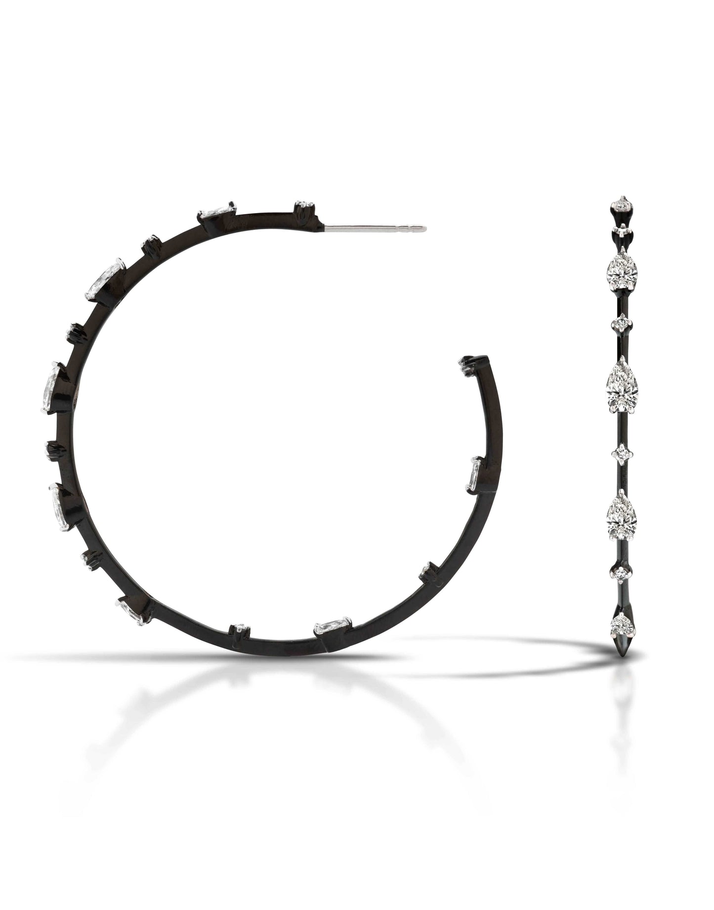 MARIANI-Phantom Black Enamel and Diamond Hoops-WHITE GOLD