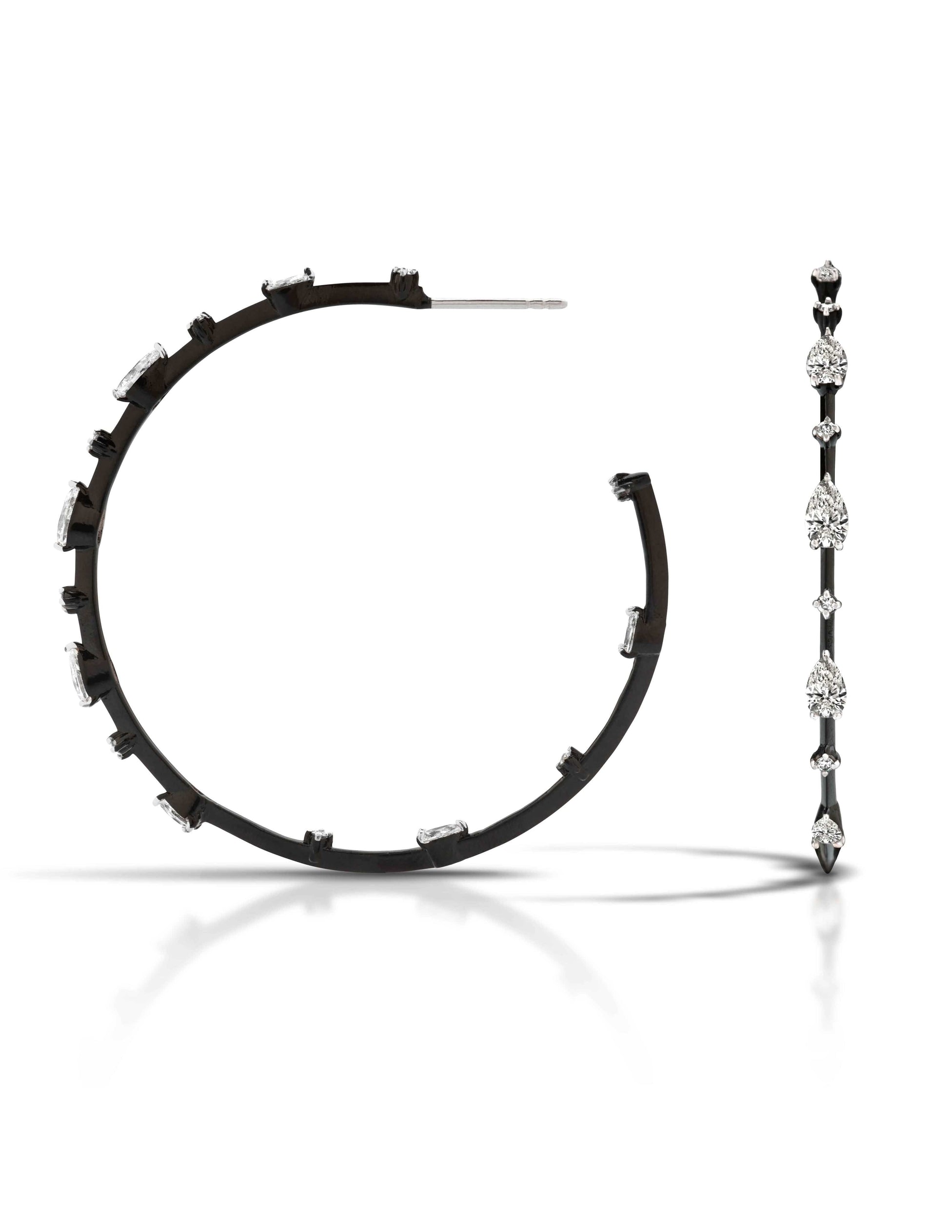MARIANI-Phantom Black Enamel and Diamond Hoops-WHITE GOLD
